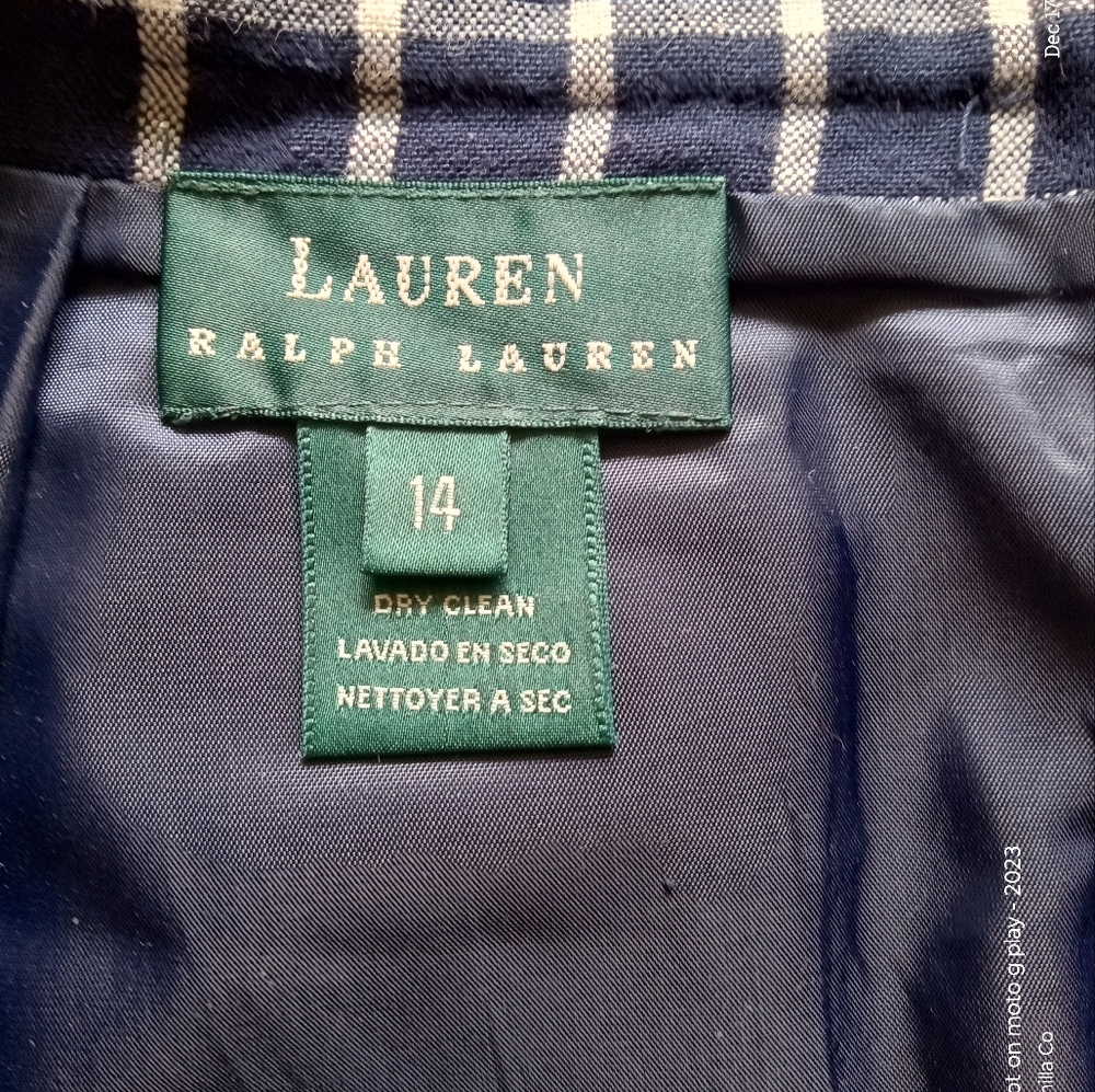 Ralph Lauren Plaid Midi Skirt Cotton Blend Vintage Blue Size Large 14 - Picture 3 of 9